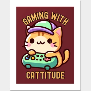 Gamer cat playing Video games Posters and Art